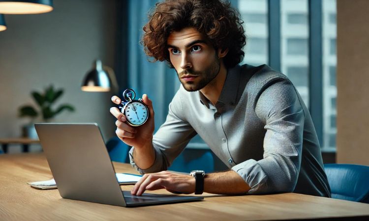 a person holding a watch in front of a computer