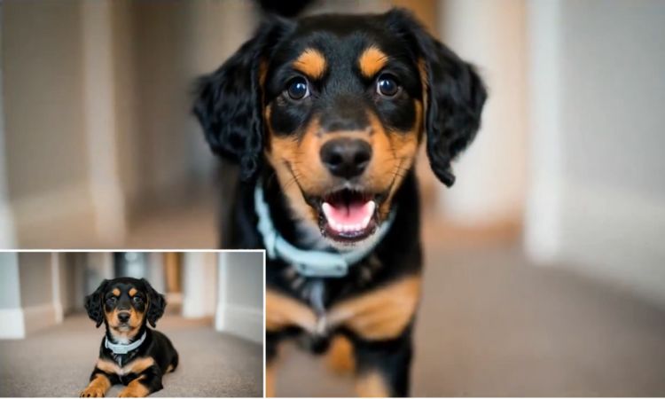 Fotograma de un vídeo generado con VEO a partir de la imagen de un perro