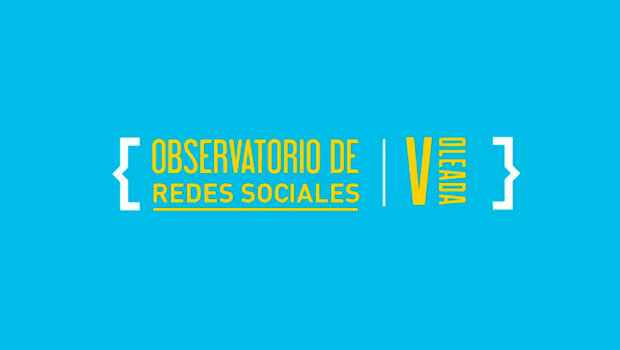 Texto blanco y amarillo sobre fondo azul: “OBSERVATORIO DE REDES SOCIALES V OLEADA”. Enfocado en análisis de tendencias en social media.