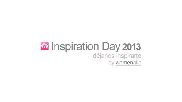 Texto "Inspiration Day 2013, déjanos inspirarte by womenalia" sobre fondo blanco. Ideal para marketing de eventos, innovación y creatividad.