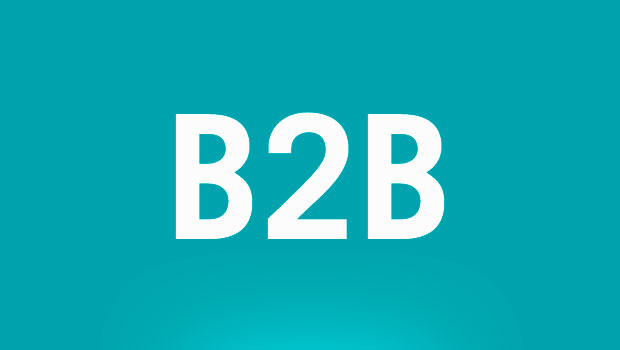 Texto “B2B” en fondo azul. Perfecto para comunicación corporativa y estrategias de marketing entre empresas.