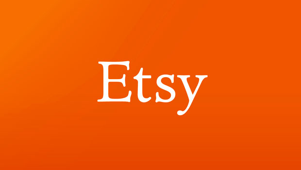 Texto "Etsy" en blanco sobre fondo naranja. Representa una marca de comercio artesanal y diseño único.