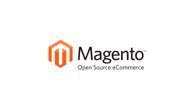 Logotipo de Magento, que incluye un icono naranja de hexágono con forma de "M" y texto "Magento Open Source eCommerce". Ideal para soluciones de comercio electrónico.