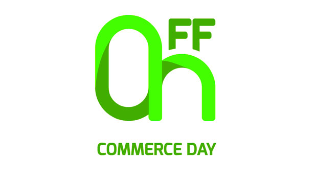 Logotipo verde "OFF" sobre "Commerce Day". Contexto de marketing digital y comercio electrónico.