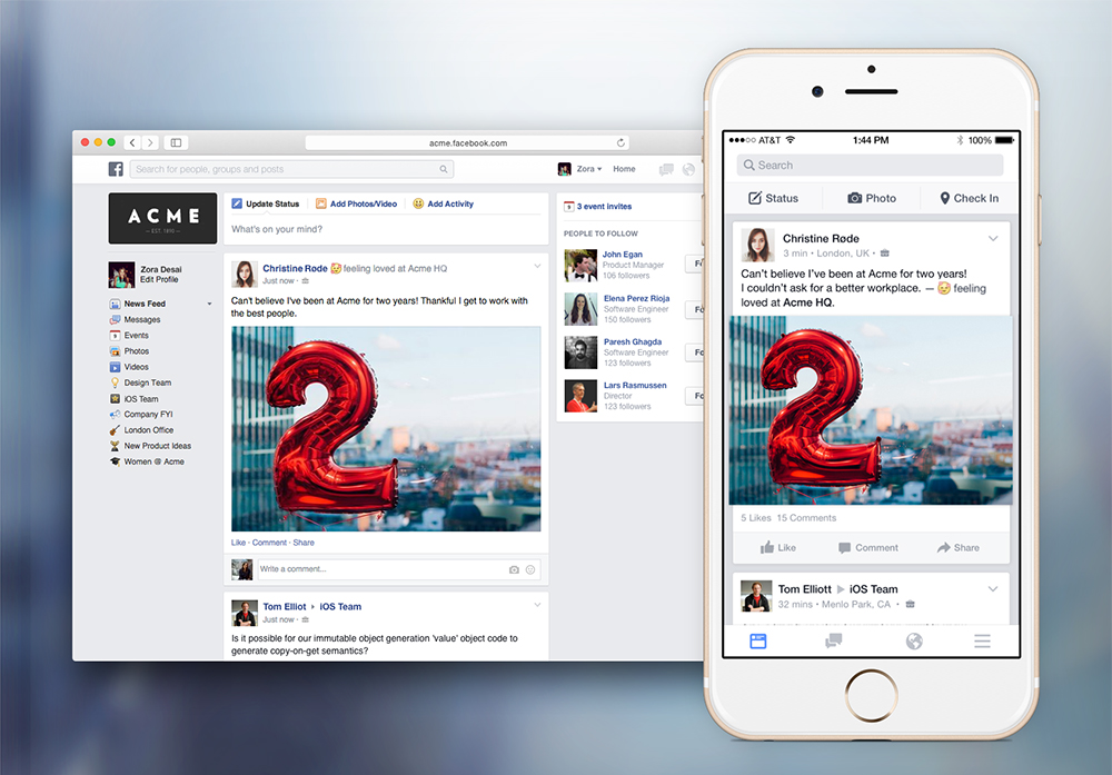 La red social corporativa Facebook At Work anuncia su llegada en 2016