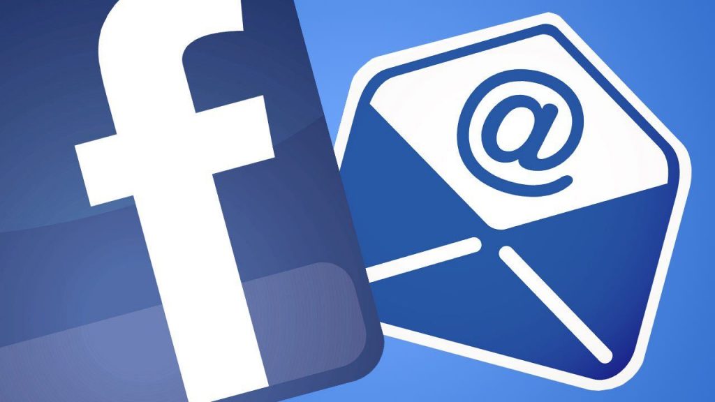 Logo de Facebook junto a un icono de correo electrónico, sobre un fondo azul. Representa comunicación digital y redes sociales.