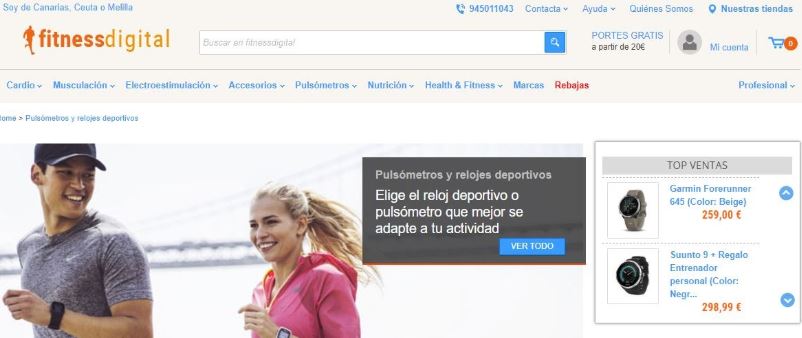 Corredores sonrientes usan puls&oacute;metros; fondo sobre puente. Texto sobre relojes deportivos: "Elige el reloj deportivo o puls&oacute;metro que mejor se adapte a tu actividad".