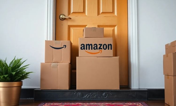 unas cajas de amazon delante de una puerta