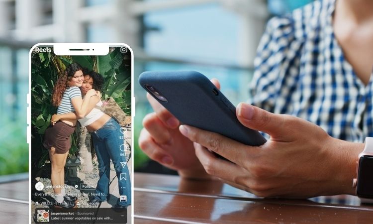 imagen de un reel de meta sobre la fotografía de una persona usando el móvil