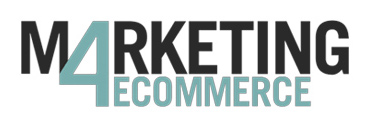 Logotipo de "MARKETING 4 ECOMMERCE" en estilo moderno negro y turquesa. Perfecto para estrategias digitales y comercio electrónico.