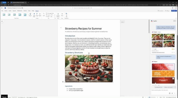 Vista del uso de Microsoft Designer en Word para generar im&aacute;genes con IA en el propio documento
