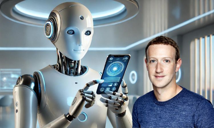 imagen del robot utilizando un móvil en formato rectangular. El diseño mantiene el entorno futurista y amigable
