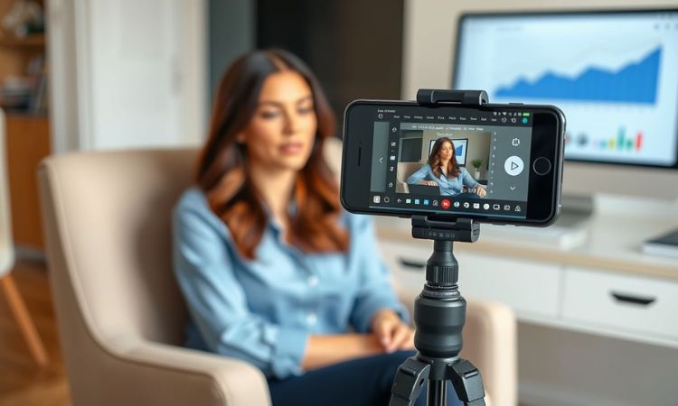 una mujer grabándose un video