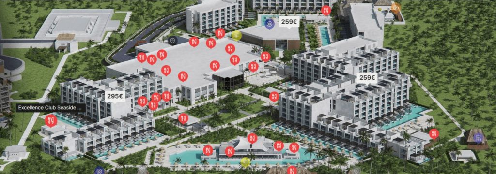Ejemplo de vista de un complejo a trav&eacute;s del sistema de Hotelverse