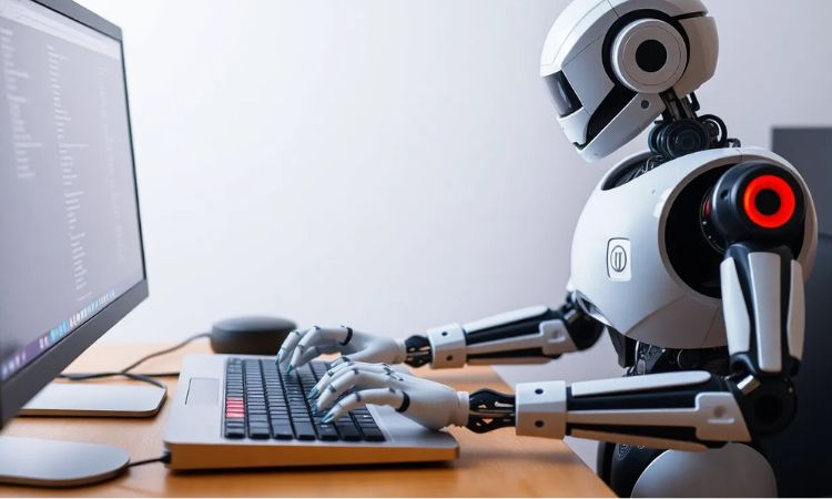 un robot usando un ordenador