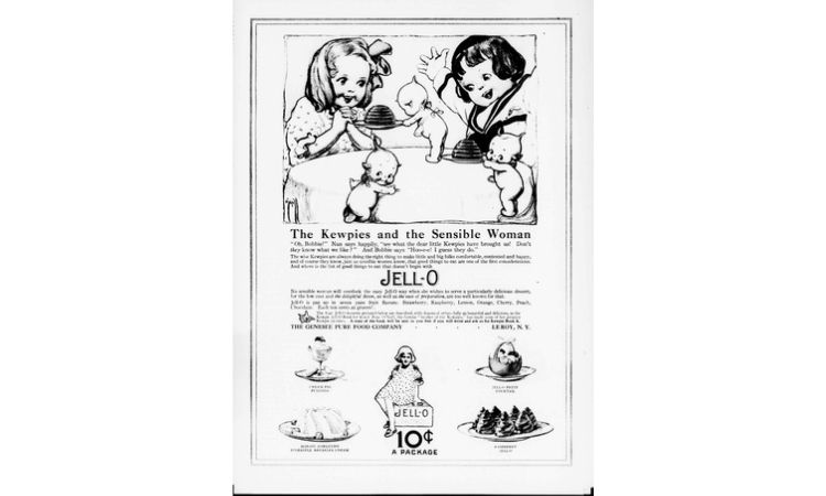Vi&ntilde;eta sobre Kewpie en un peri&oacute;dico de Jell-o