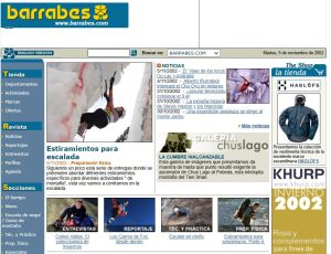 P&aacute;gina web de Barrabes con contenido sobre escalada y art&iacute;culos deportivos. Secci&oacute;n de noticias y tienda.