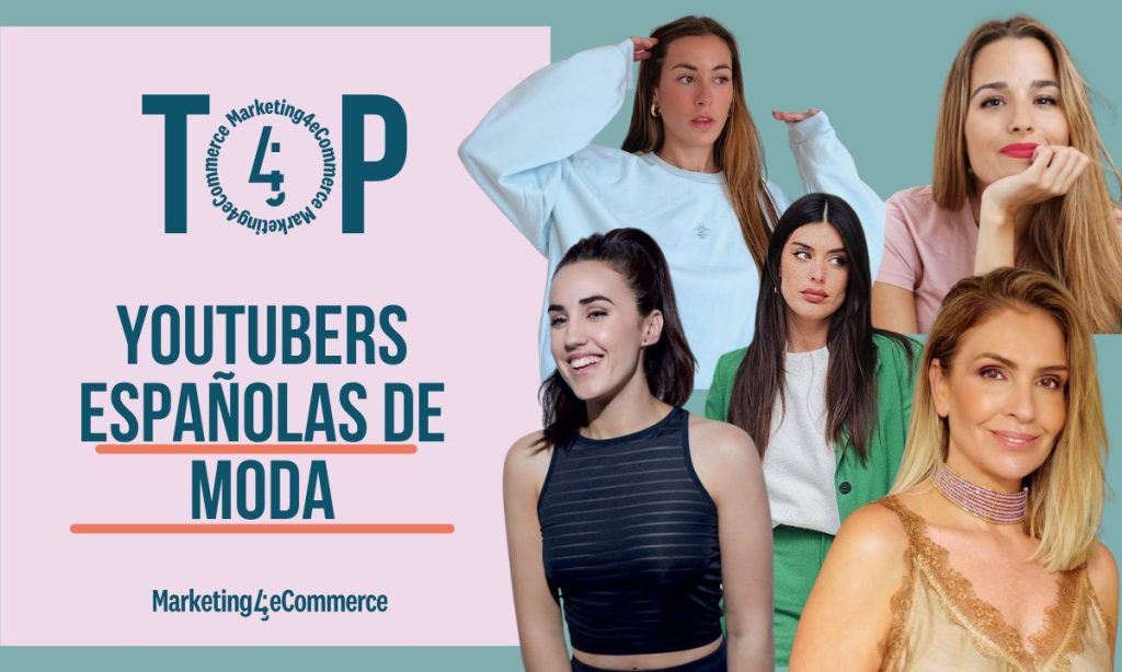 Carátula en la que, a la derecha aparecen las fotografías de varias de las youtubers de moda más seguidas de España (Patry Jordan, Dulceida, Paula Gonu, Chincha Rabiña y Dare to DIY). A la izquierda se ve una portada en rosa en la que se lee "Top youtubers españolas de moda" y, bajo esto, el logo de Marketing4eCommerce