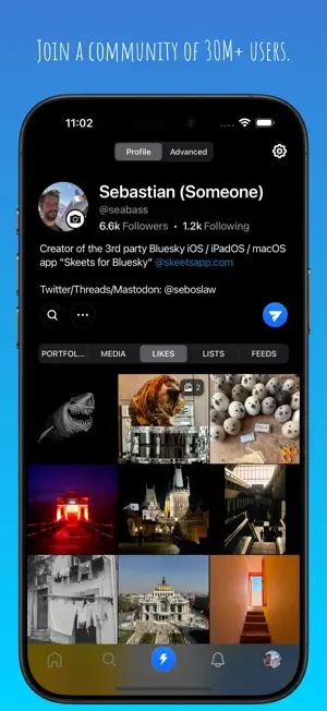 Perfil de usuario en una red social, destacando seguidores, publicaciones y enlaces a otras plataformas.
