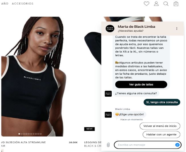 chat en vivo en la tienda de black limba