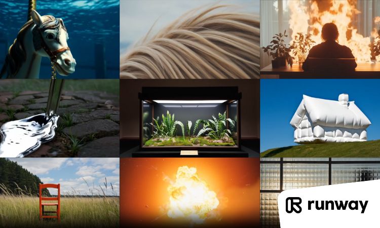 Composición formada por nueve fotogramas de vídeos generados con la IA Gen-4 de Runway