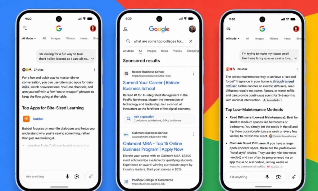 composición de tres móviles con los nuevos formatos de anuncios ia de google
