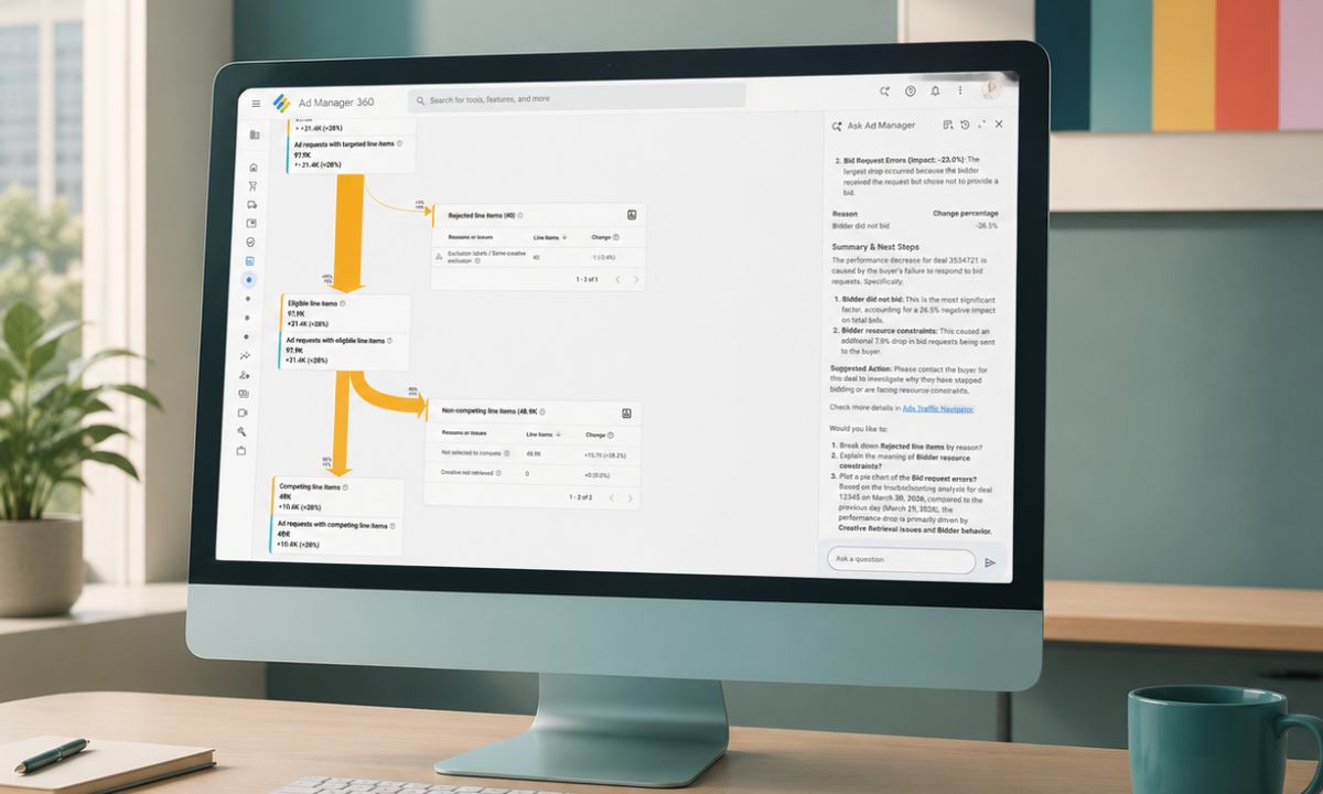 imagen de un monitor de ordenador en una oficina, con ask ad manager en pantalla