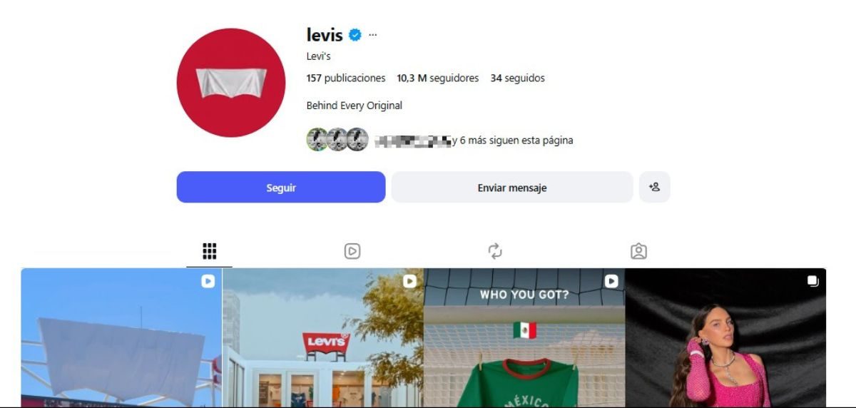 Captura de pantalla que muestra el perfil de Levi's en Instagram. Levi's ha cambiado su imagen de perfil y ahora esta es un c&iacute;rculo rojo con el logo de la marca cubierto con una lona blanca.