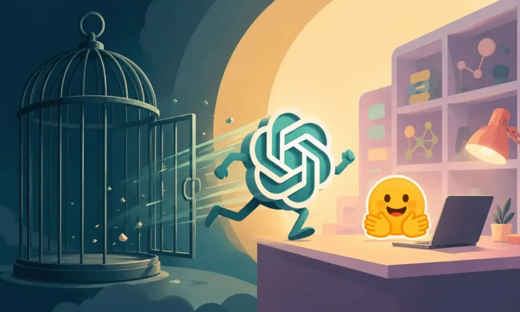 imagen generada con inteligencia artificial sobre la prueba interna con el modelo GPT-5.6 de OpenAI que atacó y vulneró la ciberseguridad de Hugging Face