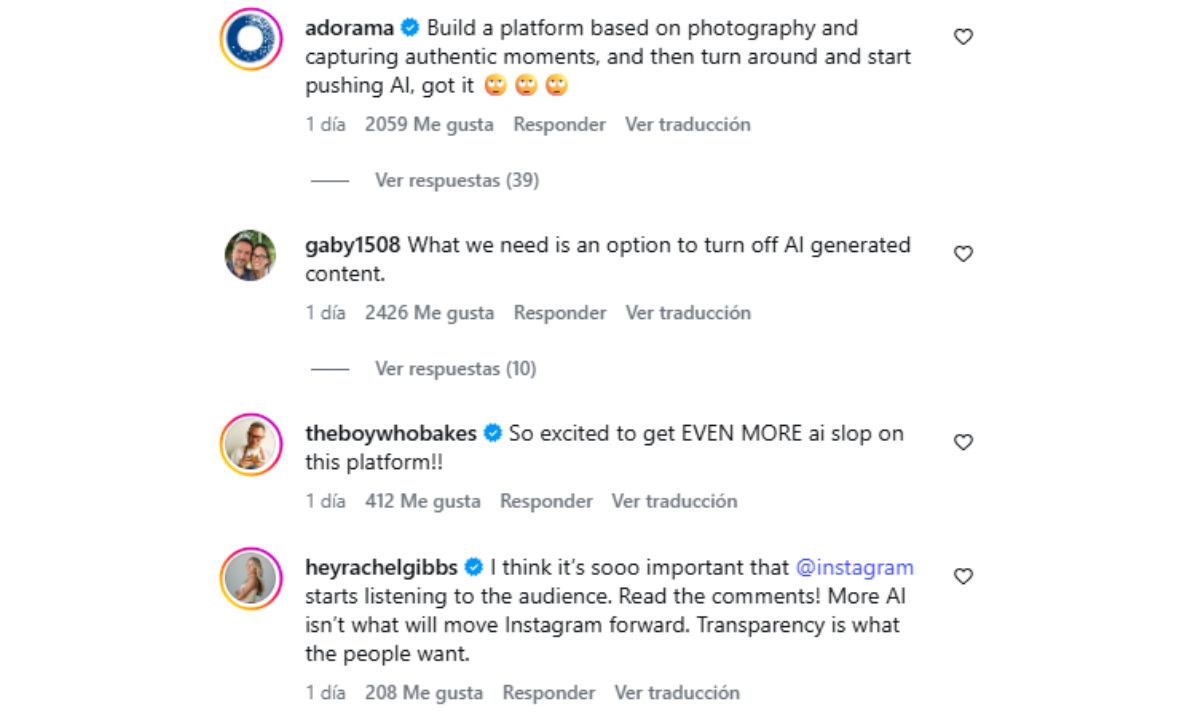 comentarios negativos sobre la ia de meta en una publicacion de adam mosseri