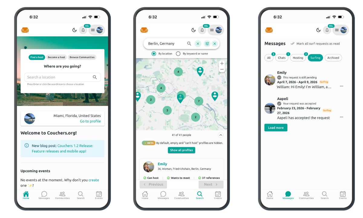 capturas de pantalla de como funciona couchers app