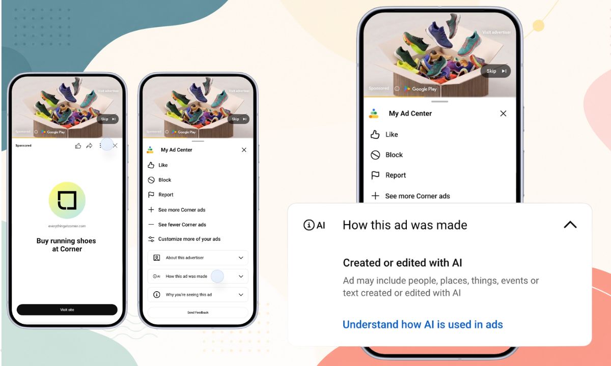 capturas de pantalla de cómo se verá el uso de ia en la publicidad de google