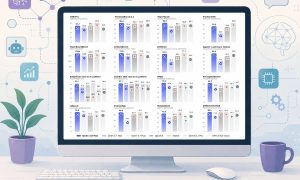 benchmark de qwen 3.8 max integrada en la pantalla de un ordenador moderno, rodeada de un entorno visual de IA con nodos, conexiones e iconografía tecnológica, manteniendo una estética editorial limpia ypaleta de colores.