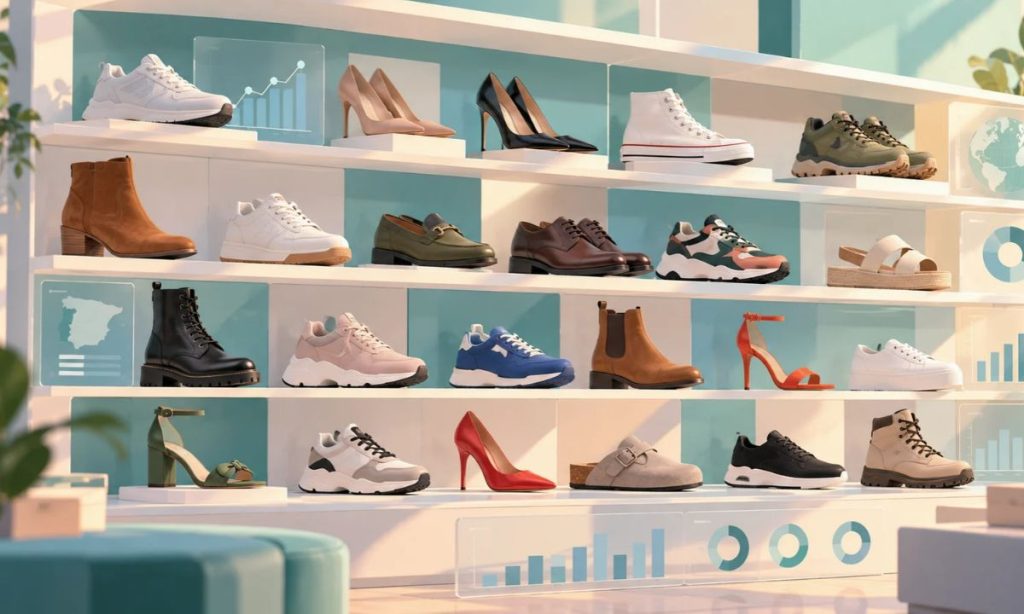 Imagen de una estantería virtual repleta de diferentes tipos de zapatos.